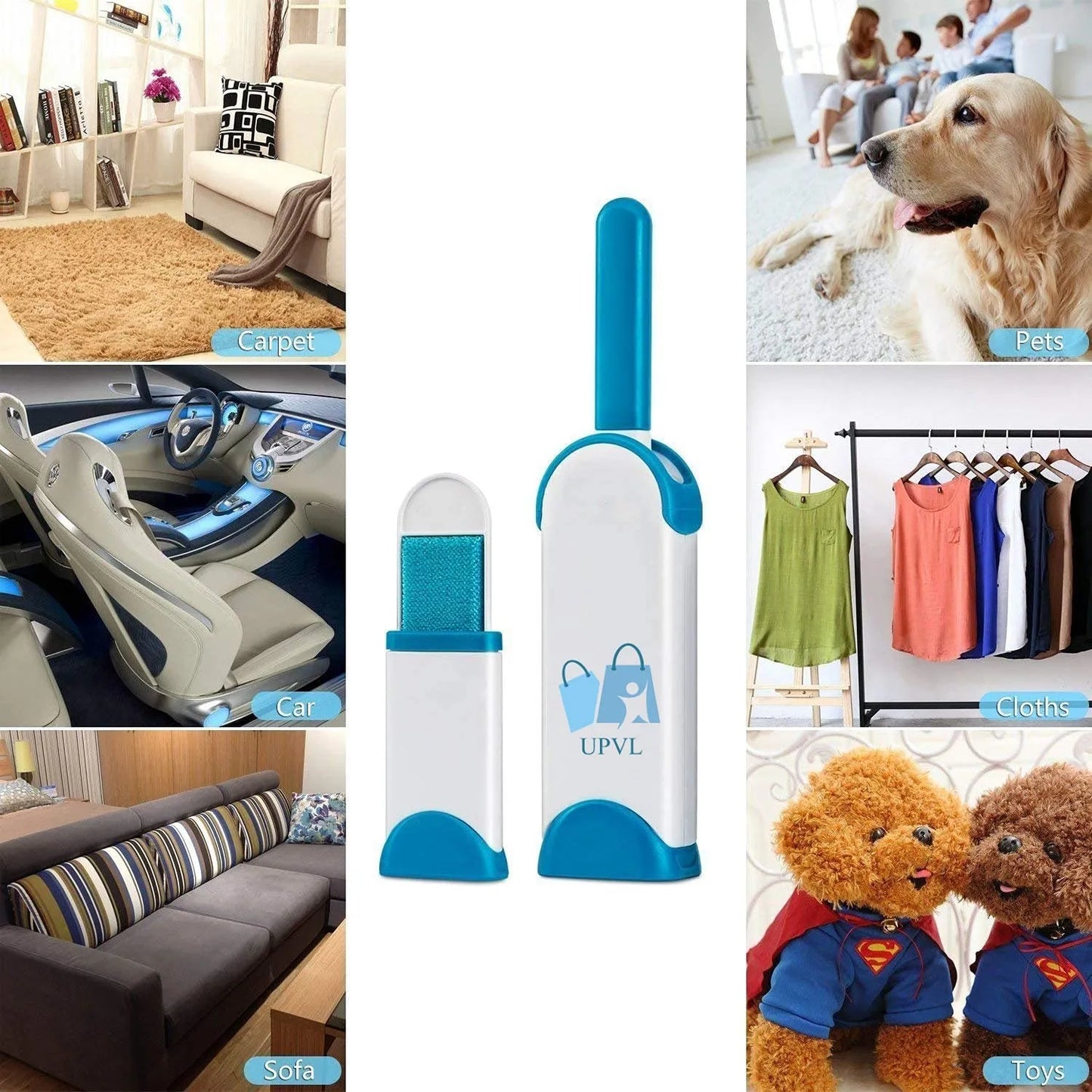 Pet Hair Lint Remover Double Sided, Reusable Brush with Self-Cleaning Base