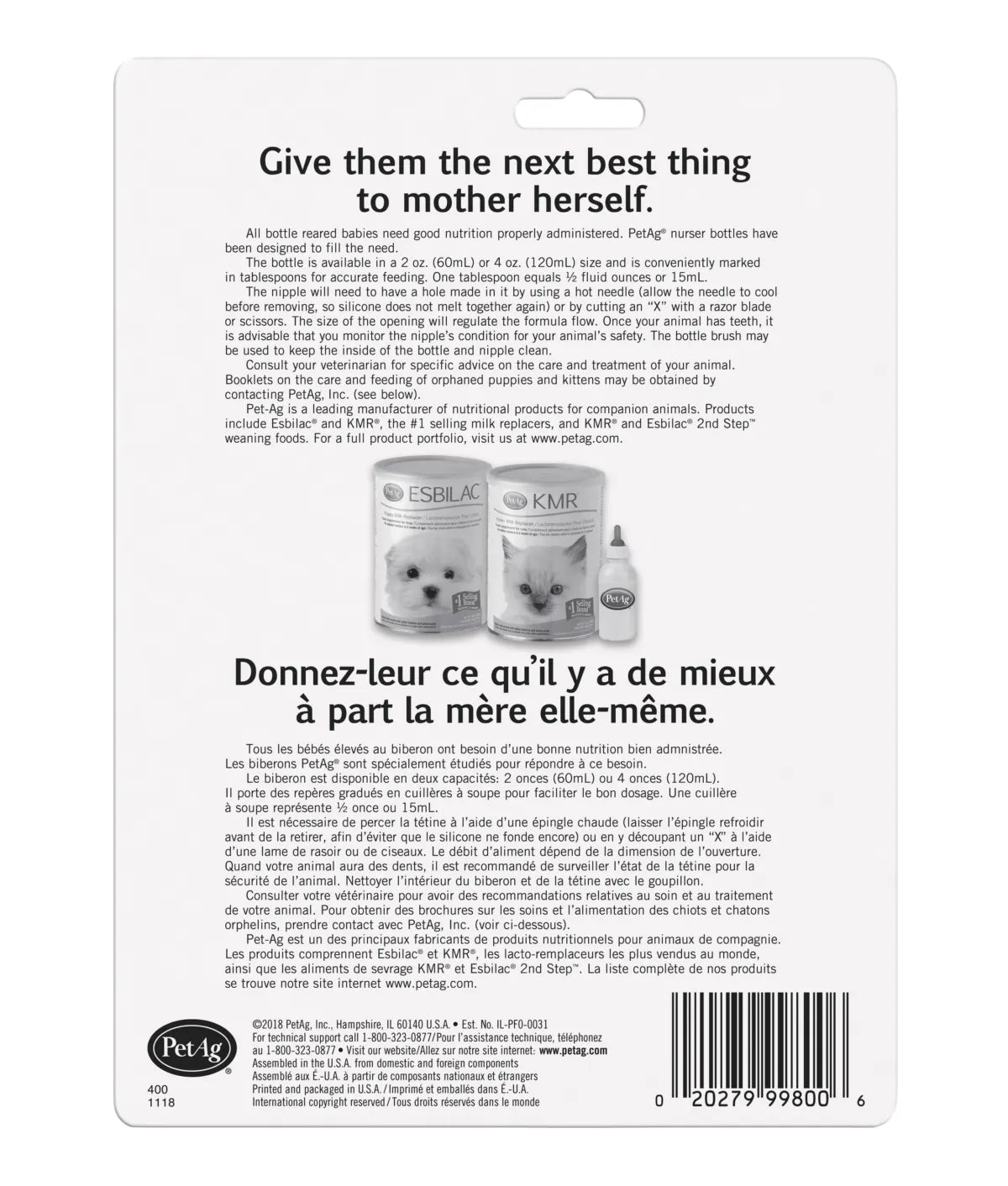 PetAg Nursing Kit - Baby Bottle and Nipple for Small and Large Pets | 60 ML