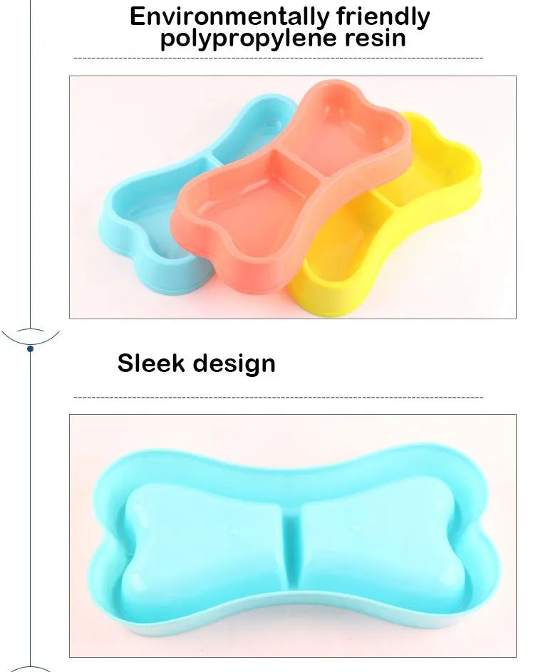 Pet Food/Water Double Side Bowl | Bone Shape