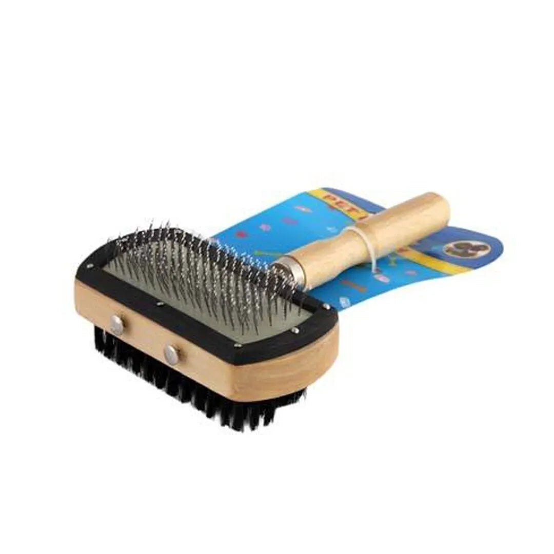 Two-sided Large Wire Brush with Bristles, wooden handle