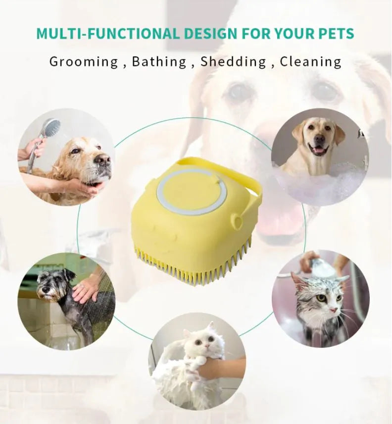 Pet Silicon Bath Brush With Shampoo Dispenser