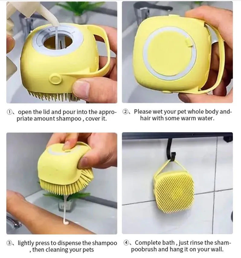 Pet Silicon Bath Brush With Shampoo Dispenser