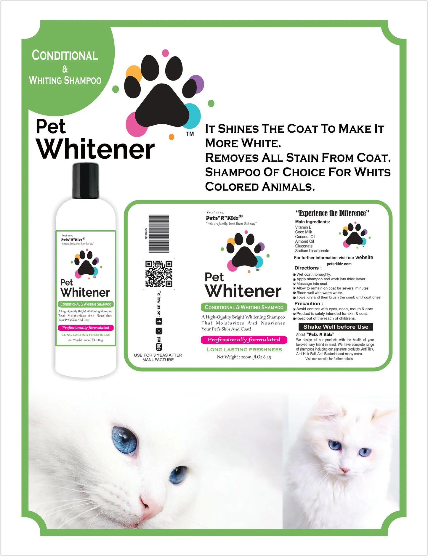 Pet Whitener Shampoo & Conditional | For Cat & Dog