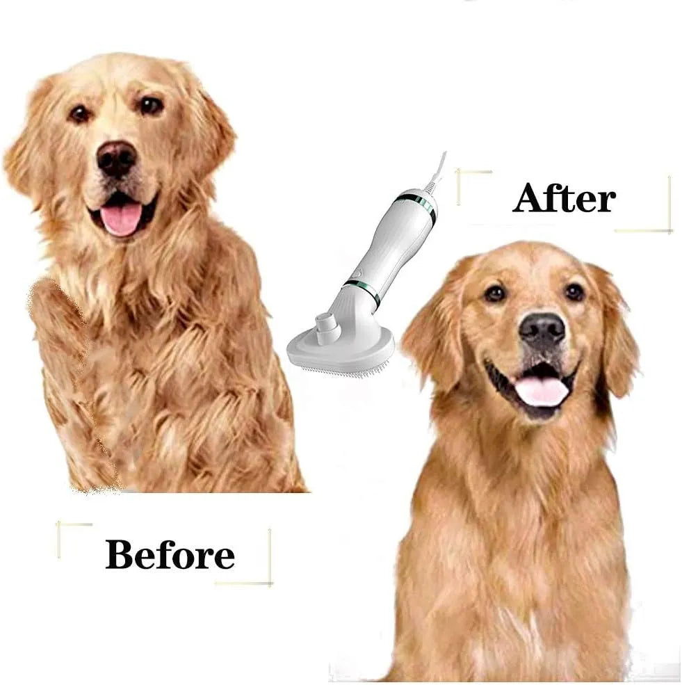 Pet Grooming Hair Dryer with Self Cleaning Slicker Brush Hair Removal, 3 Heat Settings,2-in-1 Professional Portable Dryer Blower