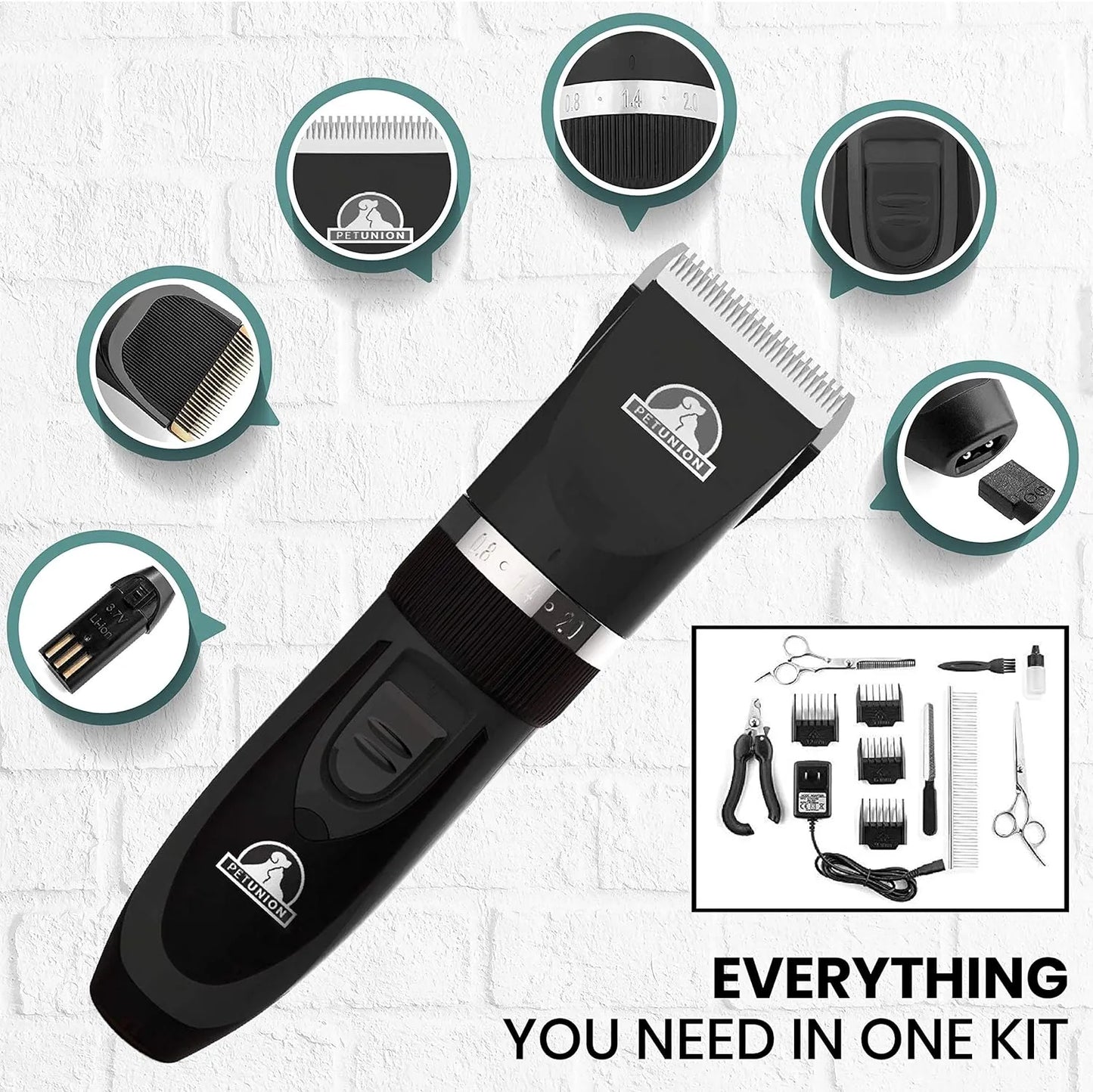 Professional Dog Grooming Kit - Cordless Low Noise Dog Clippers for Grooming Thick Coats