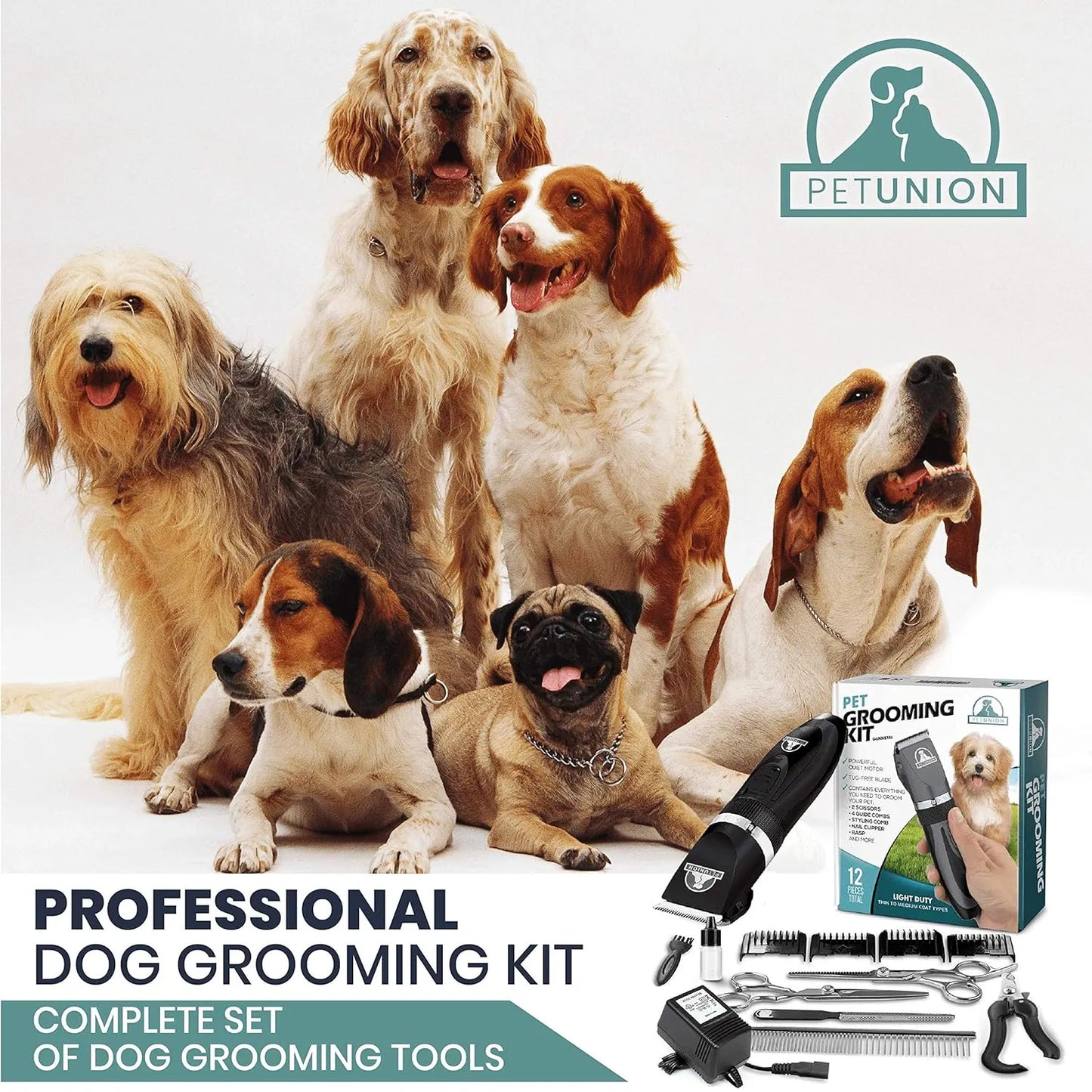 Professional Dog Grooming Kit - Cordless Low Noise Dog Clippers for Grooming Thick Coats