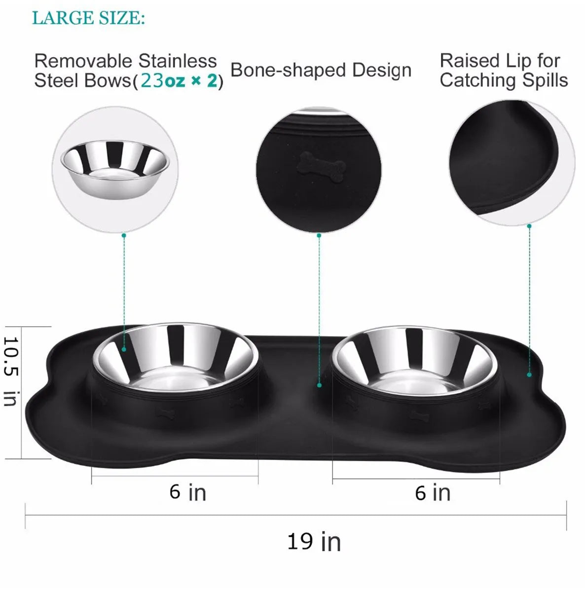 Pets bowl Non-Slip Bone Shape Silicon Mat With Stainless Steel Bowl