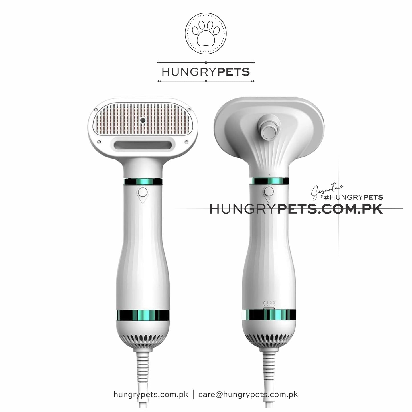 Pet Grooming Hair Dryer with Self Cleaning Slicker Brush Hair Removal, 3 Heat Settings,2-in-1 Professional Portable Dryer Blower