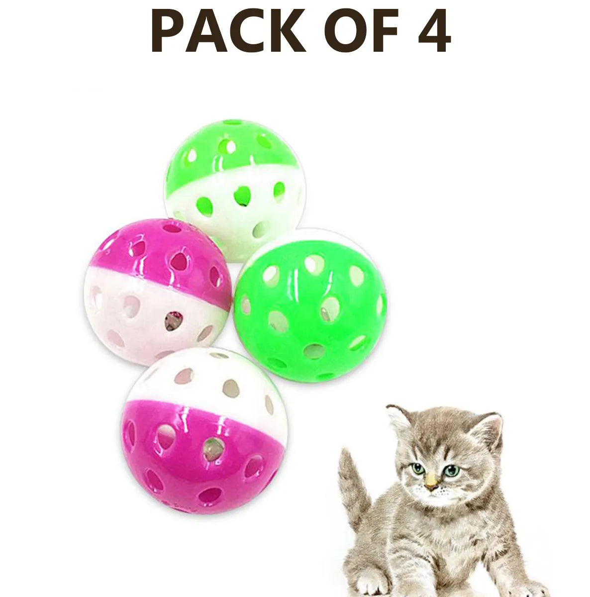 Cat Plastic Hollow Balls Toy with Bell | 4 PIECES