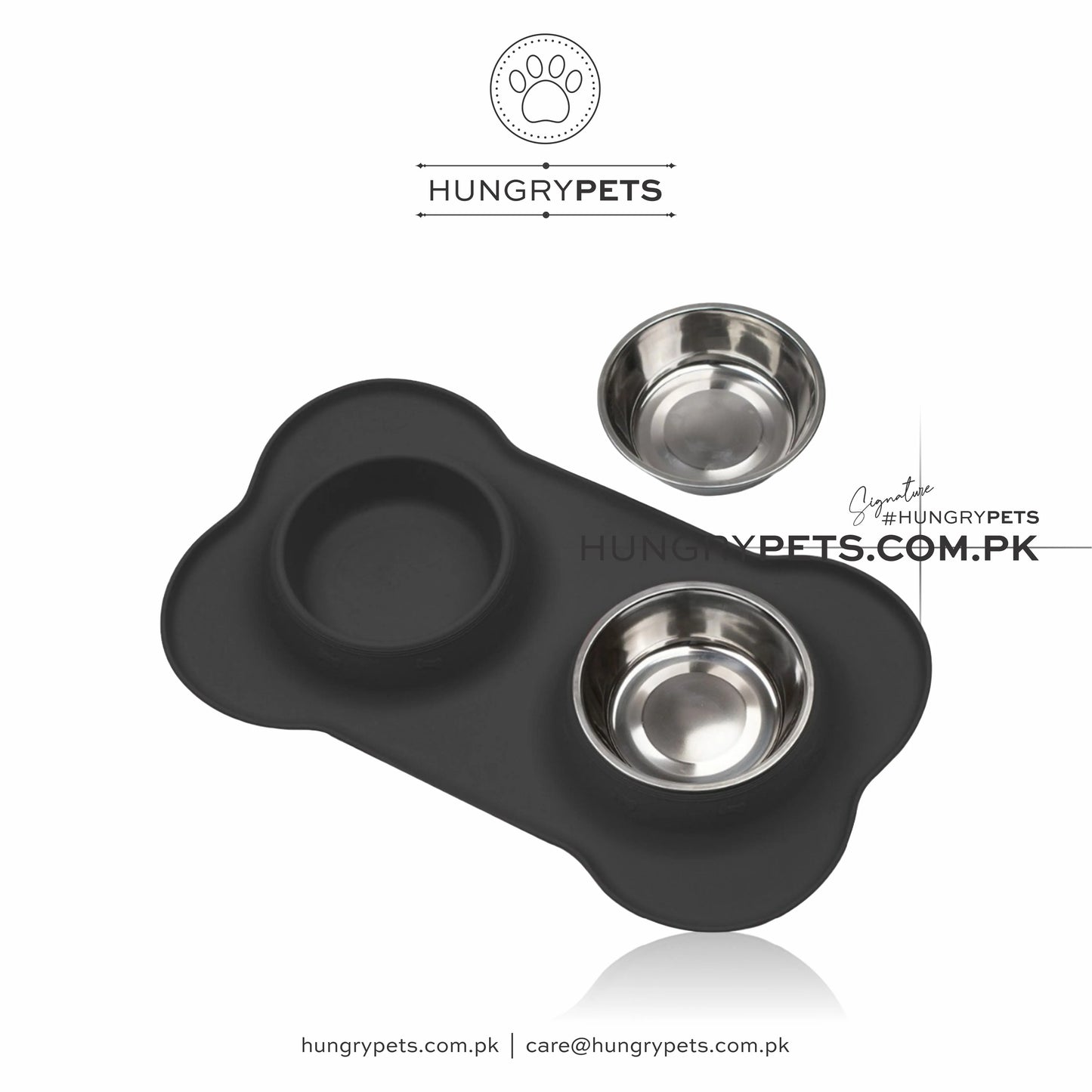 Pets bowl Non-Slip Bone Shape Silicon Mat With Stainless Steel Bowl