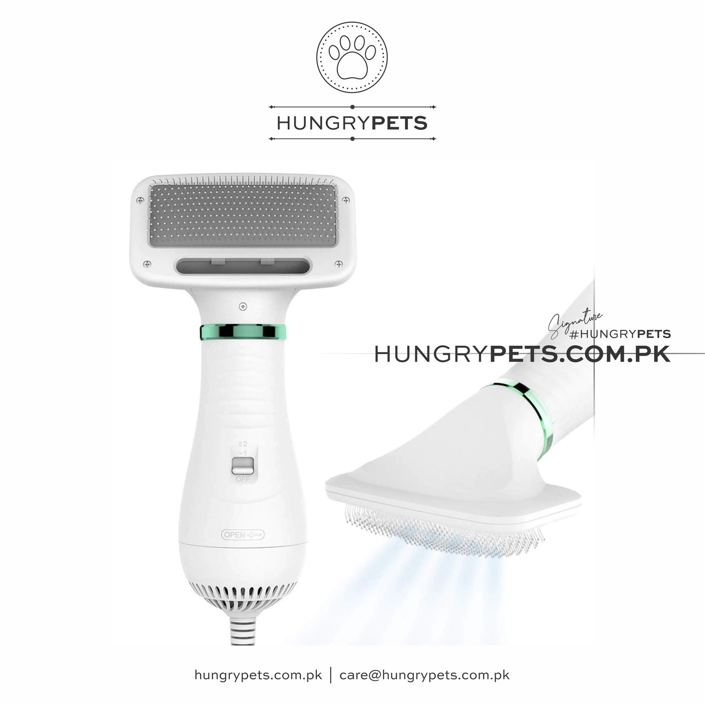 Pet Hair Dryer | Portable and Quiet 2 in 1 Pet Grooming Hair Dryer Blower with Replaceable Slicker Brush | Adjustable Temperature