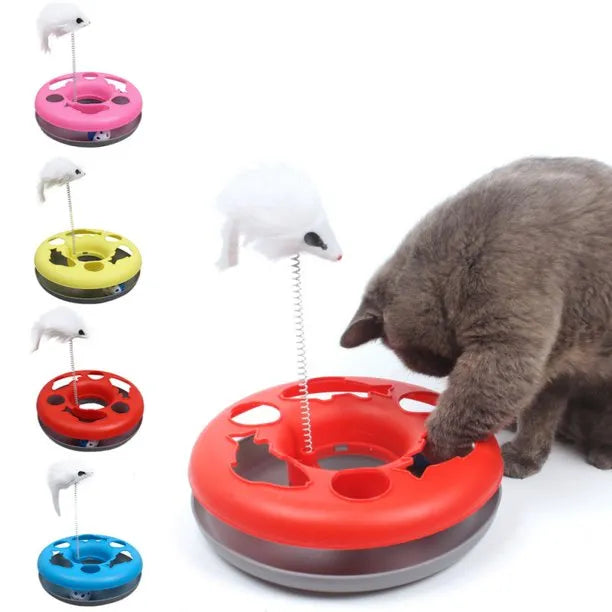 Pet Cat Moving Mouse Spring Play Ball Turntable Round Disk Training Interactive Toy